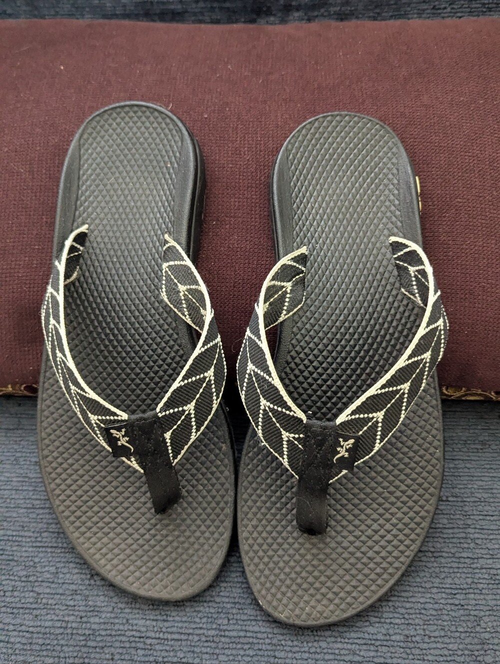Chaco Black Flip Flop Sandals with Cream Stitching